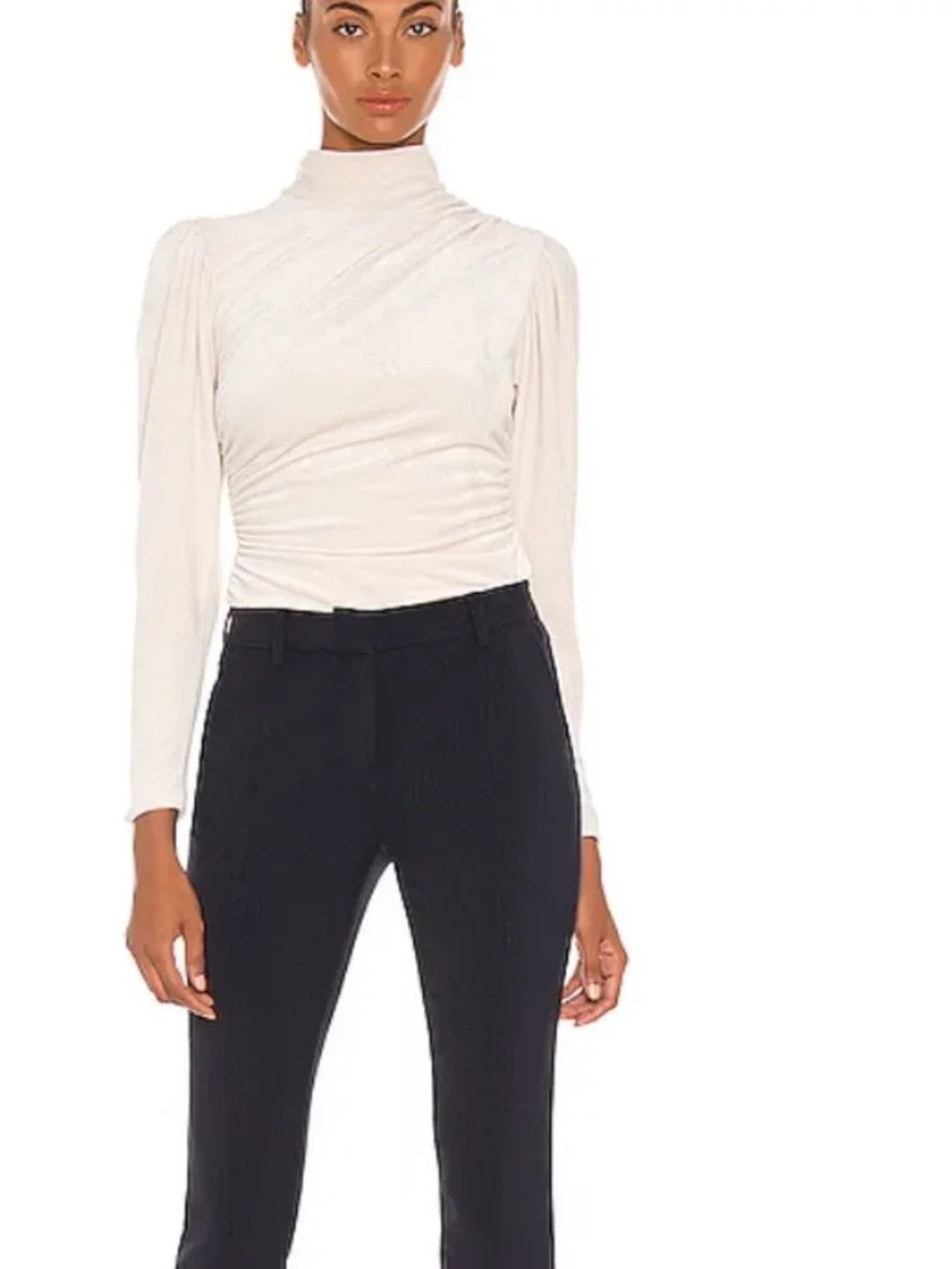 A.L.C. Cream Ruched Turtleneck with Shoulder Gather View 3